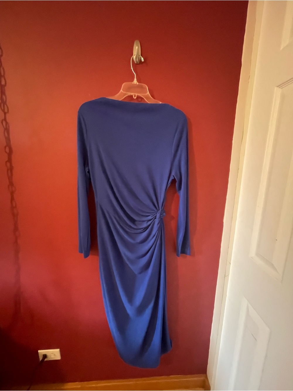 Donna Karan Cobalt Blue Long Sleeve Side-Ruched Midi Dress